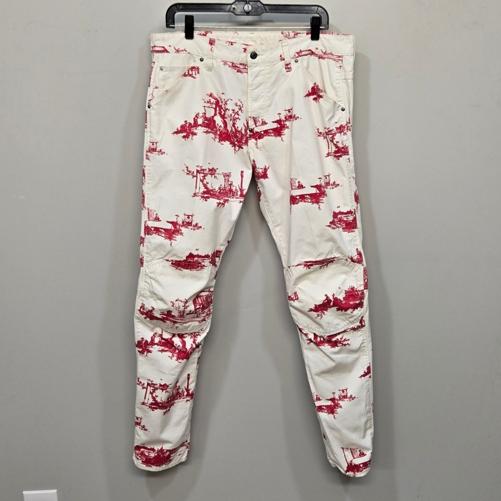 G-Star RAW Elwood X25 5622 Jeans Men 34x34 Red Toile De Jouy 3D Tapered Pharrell